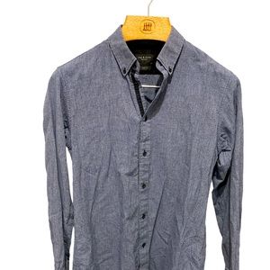 Rag&Bone Linen Cotton Blend Blue Gray Squiggle Button Front Shirt Size S / Fit 2